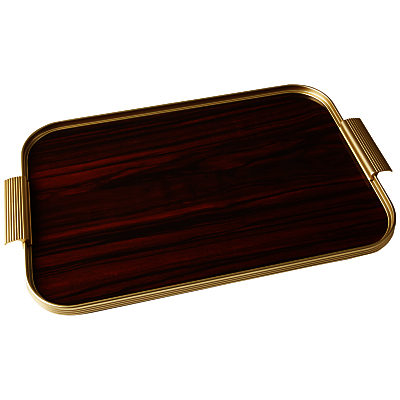 Kaymet Ribbed Tray, Gold/Rosewood